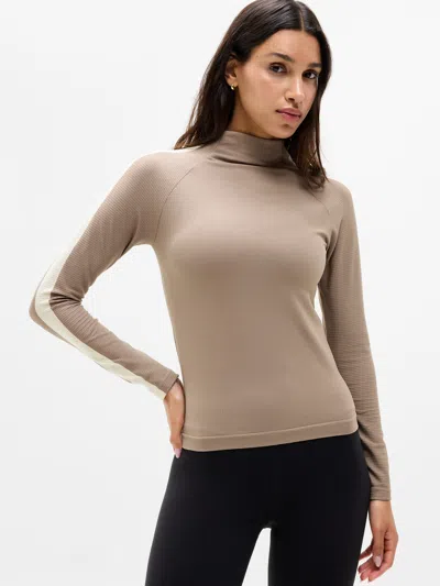Athleta Renew Seamless Mock Neck Top In Savanna/pearl