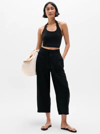 Athleta Retreat Linen Easy Barrel Crop Pant In Black
