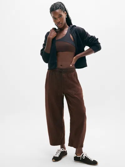 Athleta Retreat Linen Easy Barrel Crop Pant In Brown