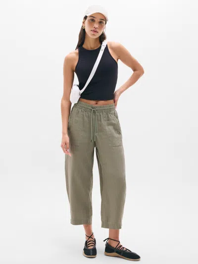 Athleta Retreat Linen Easy Barrel Crop Pant In Green