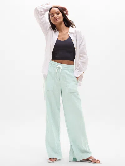 Athleta Retreat Linen High Rise Wide Leg Pant In Blue