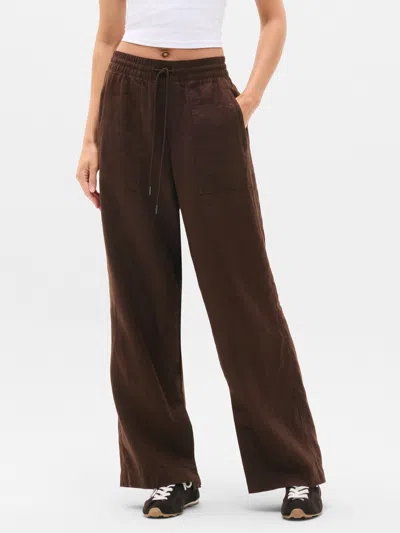 Athleta Retreat Linen High Rise Wide Leg Pant In Brown