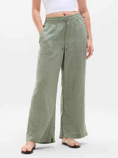 Athleta Retreat Linen High Rise Wide Leg Pant In Green