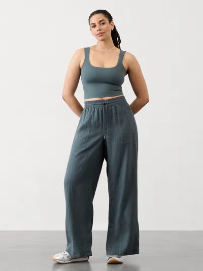 Athleta Retreat Linen Mid Rise Wide Leg Pant In Eden