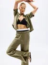 Athleta Retreat Linen Mid Rise Wide Leg Pant In Olive Branch