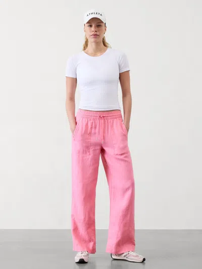 Athleta Retreat Linen Mid Rise Wide Leg Pant In Raphanus Pink
