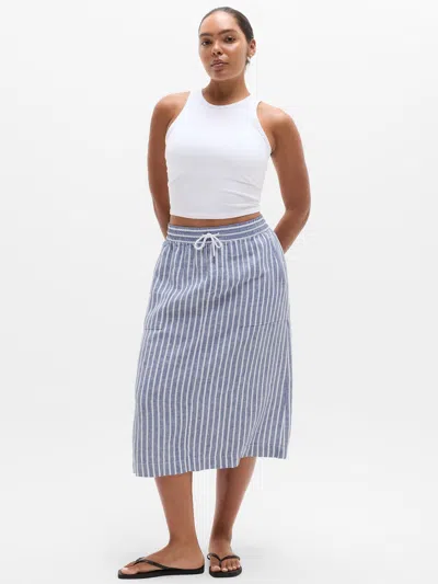 Athleta Retreat Linen Midi Skirt In Blue