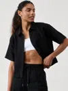Athleta Retreat Linen Short Sleeve Shirt In Black