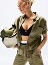 Athleta Retreat Linen Short Sleeve Shirt In Olive Branch
