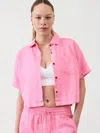 Athleta Retreat Linen Short Sleeve Shirt In Raphanus Pink