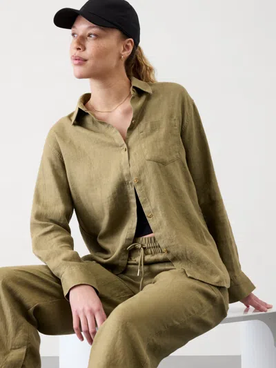 Athleta Retreat Linen Top In Perennial Olive