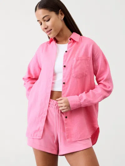 Athleta Retreat Linen Top In Raphanus Pink