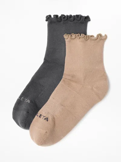 Athleta Ruffle Everyday Quarter Crew Sock 2-pack In Savanna/ash