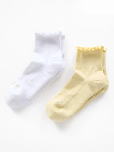 Athleta Ruffle Everyday Quarter Crew Sock 2-pack In Solstice/white