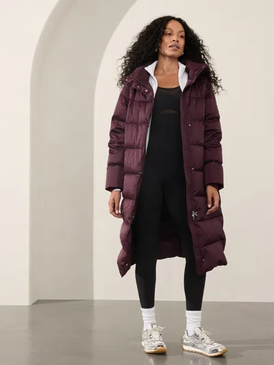 Athleta Sateen Long Puffer In Spiced Cabernet