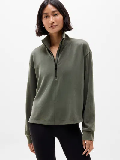 Athleta Seasoft Classic 1/4 Zip Sweatshirt In Jungle