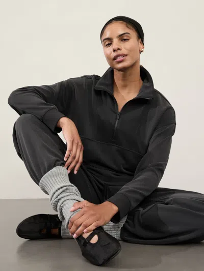 Athleta Seasoft Rib 1/4 Zip Popover In Black