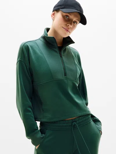 Athleta Seasoft Rib 1/4 Zip Popover In Green