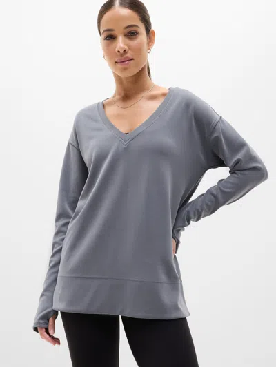 Athleta Seasoft V Neck Sweatshirt In Gray