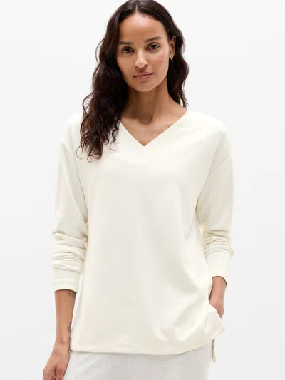 Athleta Seasoft V Neck Sweatshirt In Pearl
