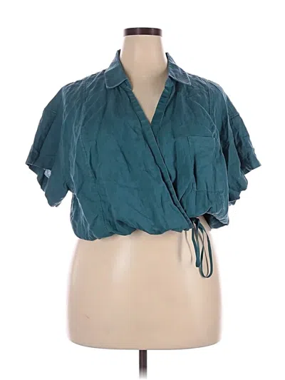 Pre-owned Athleta Short Sleeve Blouse In Teal