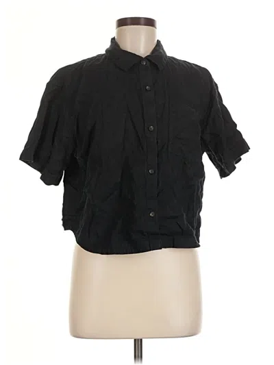 Pre-owned Athleta Short Sleeve Button Down Shirt In Black