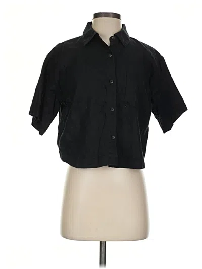 Pre-owned Athleta Short Sleeve Button Down Shirt In Black