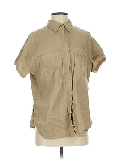 Pre-owned Athleta Short Sleeve Button Down Shirt In Brown