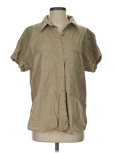 Pre-owned Athleta Short Sleeve Button Down Shirt In Brown