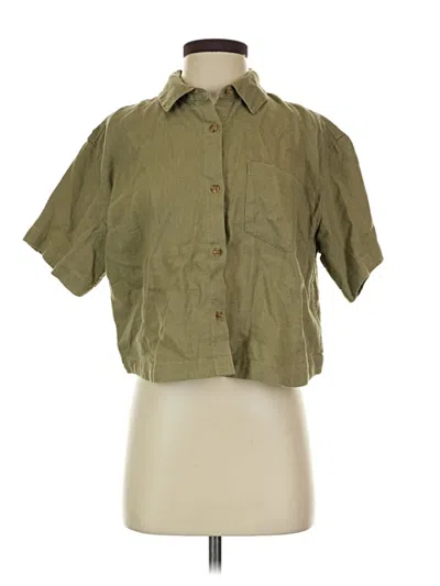 Pre-owned Athleta Short Sleeve Button Down Shirt In Green
