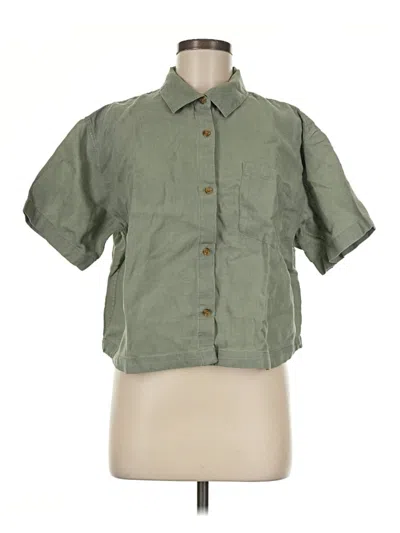 Pre-owned Athleta Short Sleeve Button Down Shirt In Green