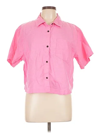 Pre-owned Athleta Short Sleeve Button Down Shirt In Pink
