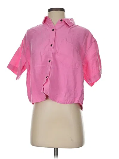 Pre-owned Athleta Short Sleeve Button Down Shirt In Pink