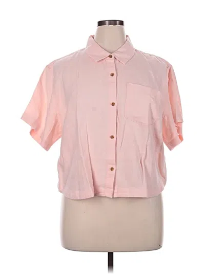 Pre-owned Athleta Short Sleeve Button Down Shirt In Pink