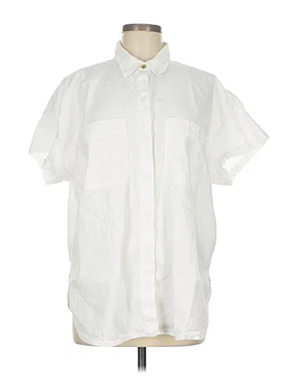 Pre-owned Athleta Short Sleeve Button Down Shirt In White