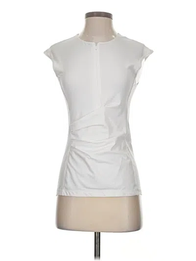 Pre-owned Athleta Short Sleeve Top Ivory High Neck Tops In White