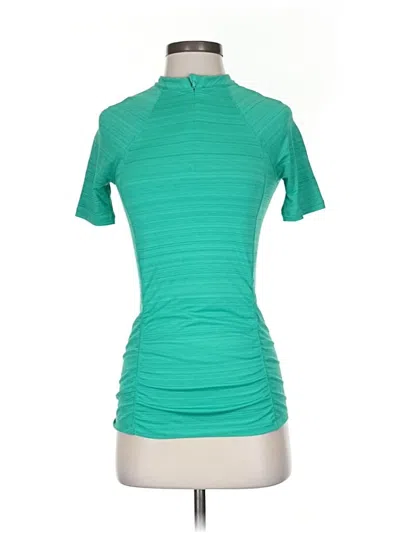 Pre-owned Athleta Short Sleeve Top Teal High Neck Tops In Blue