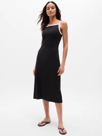 Athleta Signature Rib Apron Dress In Black/white Piping