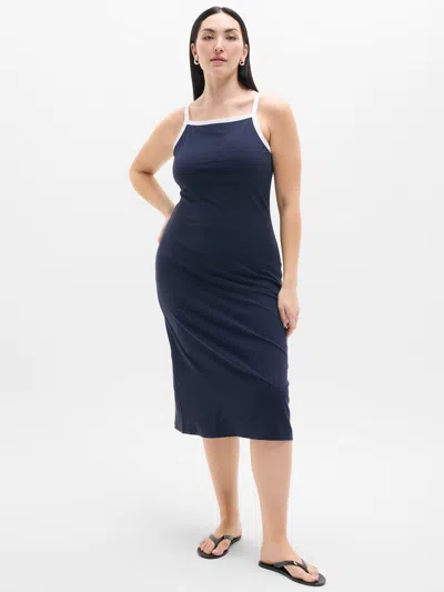 Athleta Signature Rib Apron Dress In Navy/white Piping