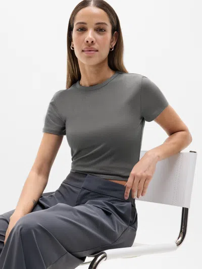 Athleta Signature Rib Crop Tee In Gray