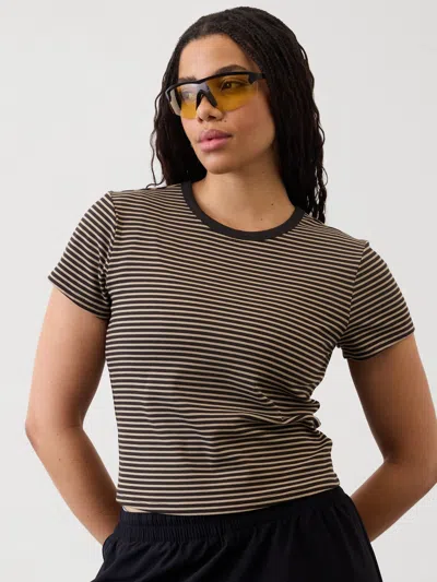 Athleta Signature Rib Crop Tee In Martina Brown Stripe