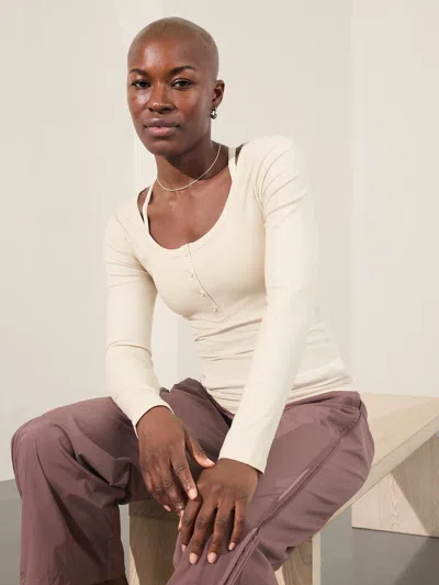 Athleta Signature Rib Henley Top In Bone