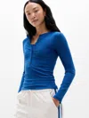 Athleta Signature Rib Long Sleeve Henley Top In Blue