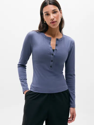 Athleta Signature Rib Long Sleeve Henley Top In Blue