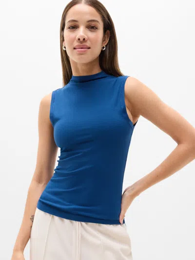 Athleta Signature Rib Mock Neck Tank In Blue