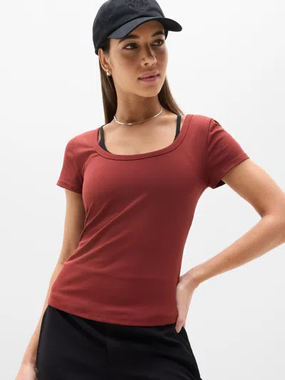 Athleta Signature Rib Scoop Tee In Red