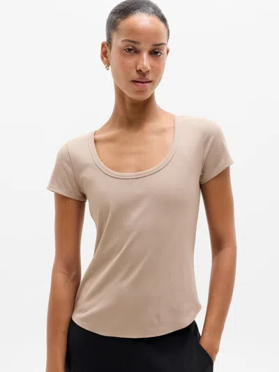 Athleta Signature Rib Scoop Tee In Savanna