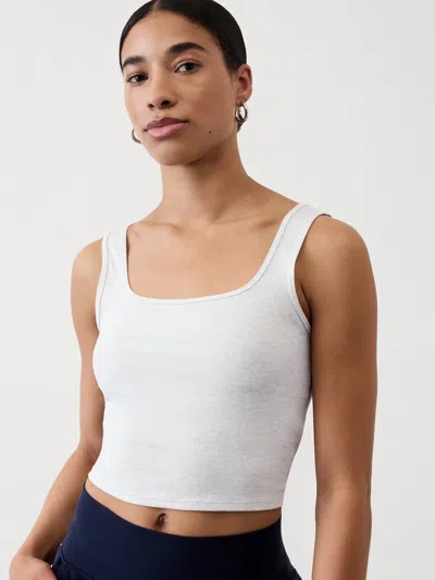 Athleta Signature Rib Square Crop Tank In Fog Grey Heather