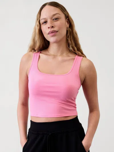 Athleta Signature Rib Square Crop Tank In Raphanus Pink