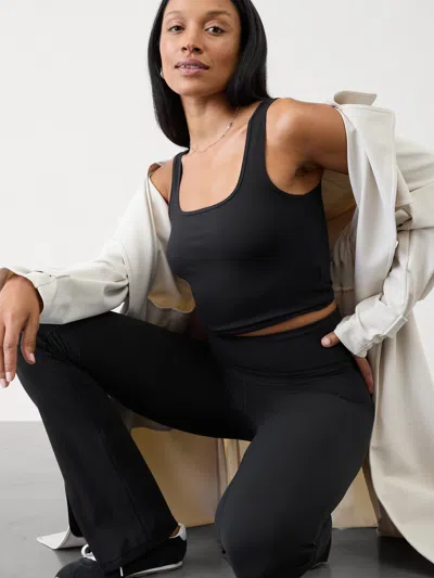 Athleta Signature Rib Square Neck Crop Tank In Black